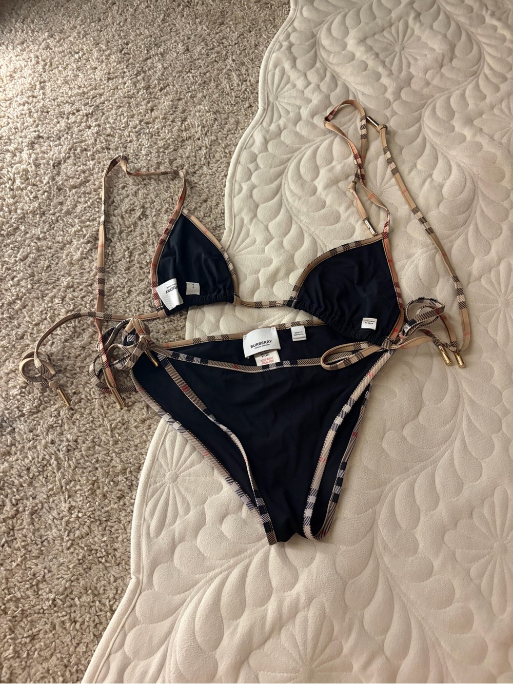 Burberry Black Bikini Set with Signature Check Trim